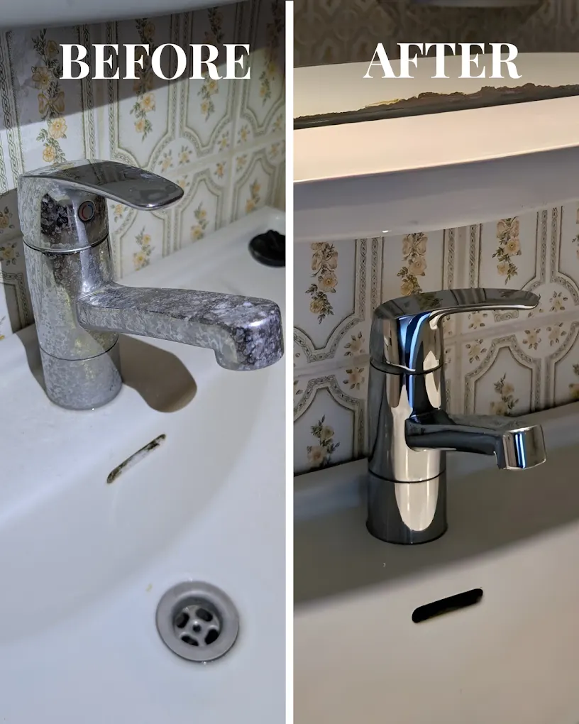 Bathroom tap descaled, before and after