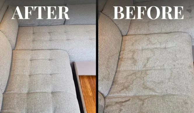 Sofa fabric before and after a move-out clean in Luxembourg